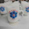 Image 2 : Vintage - 13 Army Navy Milk Glass Footed Mugs