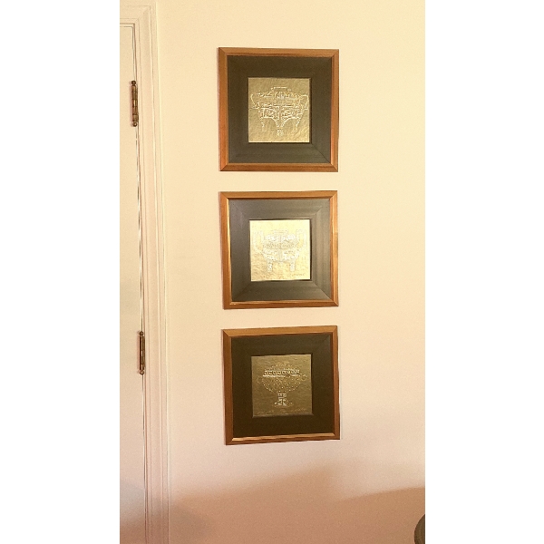 3 Pc Framed Asian Design Foiled Embossed Icons Measures 15 x 15 Each