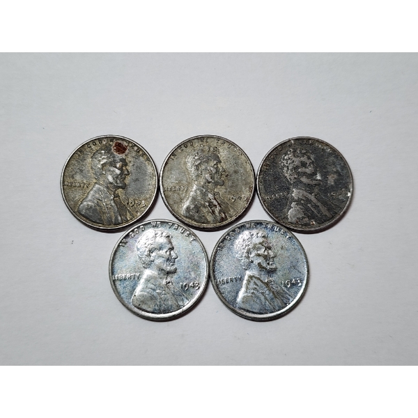 x5 1943 Lincoln Steel Wheat Cents 