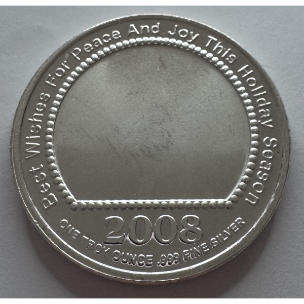 2008 One Troy Oz. 0.999 Fine Silver Bullion Round- Holiday theme. Incredible Condition!