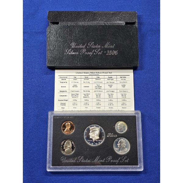 1995 S United States Mint Proof Silver Set - 5 Coin Set with Box & COA