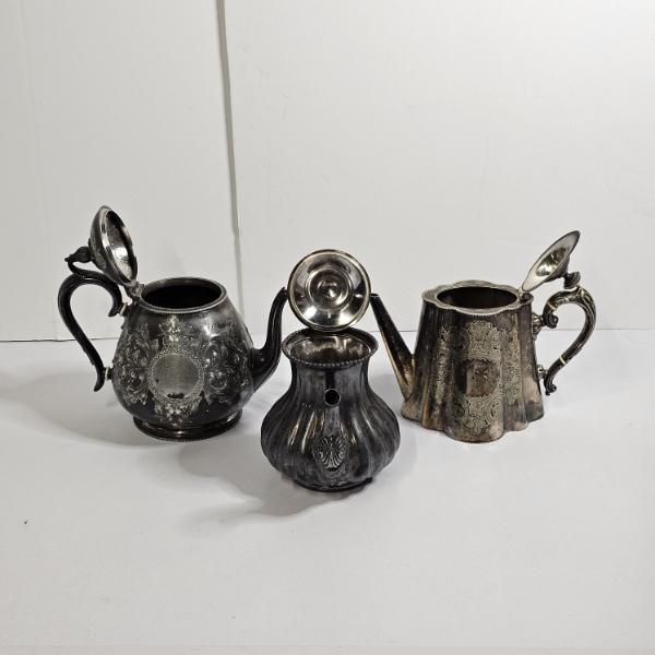 5lb Collection of Vintage Silver-Plated Teapots and Hollowware