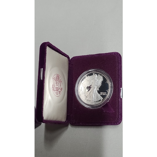 1990 1 Oz 999 Fine Silver American Eagle Silver Proof Coin With Original Box