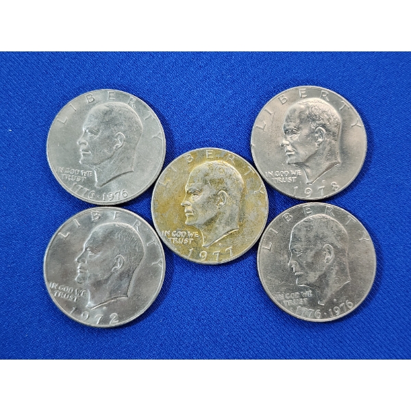 x5 Assorted Years Eisenhower Dollars FV: $5.00