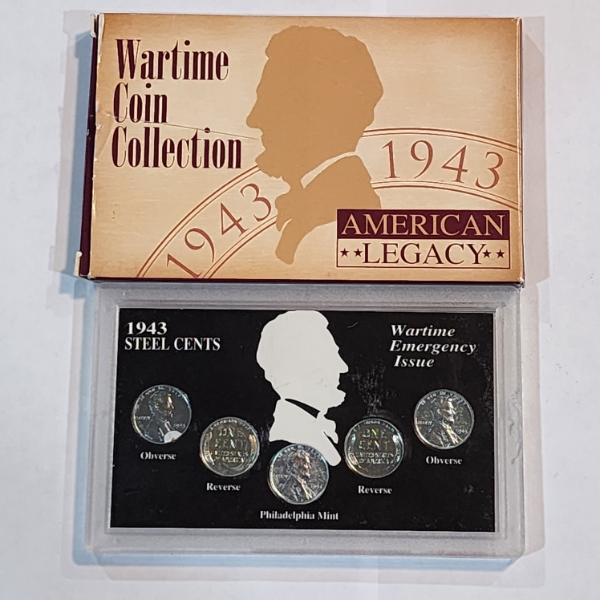 Wartime Coin Collection: Collection Slab of Five 1943 Lincoln Steel Cents 