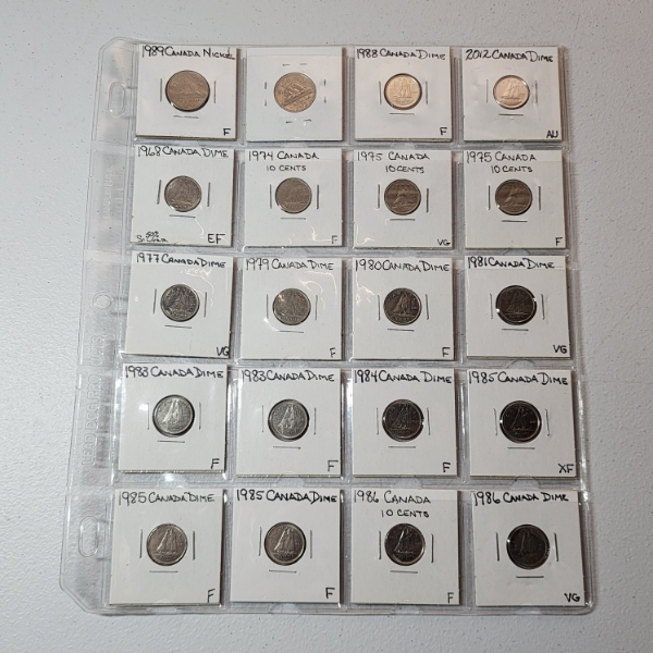 Binder Page of Assorted Canadian Dimes