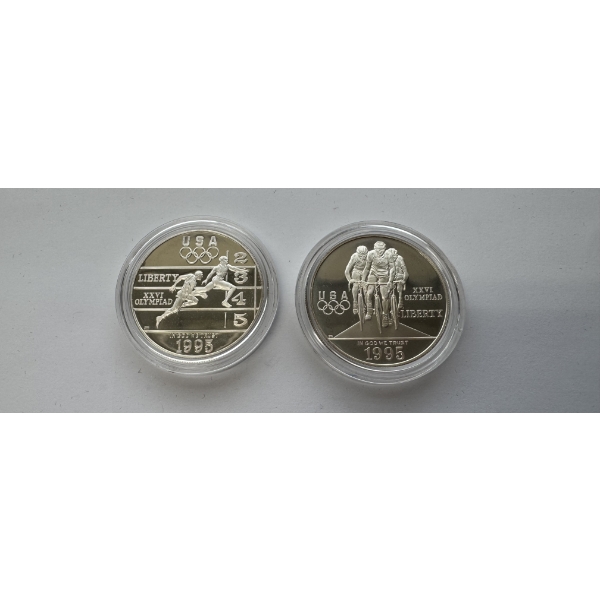 1995 Two Coin Silver Proof The United States Olympic Coins of The Atlanta Centennial Olympic Games 