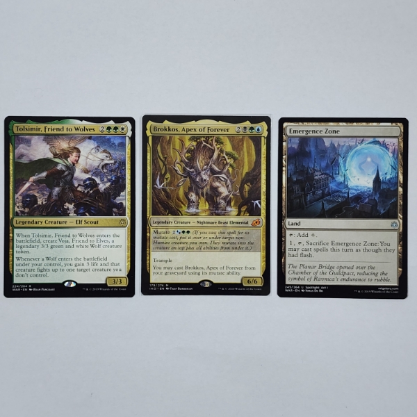 Three Magic The Gathering Trading Cards Including Mythic Rare Brokkos, Apex of Forever