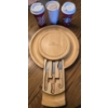 Image 1 : 14" Wood Charcuterie Tray with Hidden Knives and 3 Travel Mugs