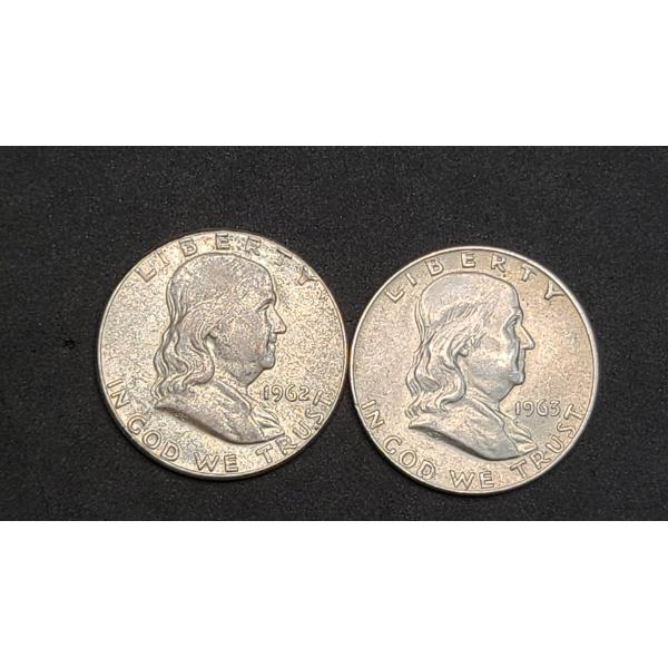 1962 & 1963 90% Silver Franklin Half Dollars- Face Value: $1.00