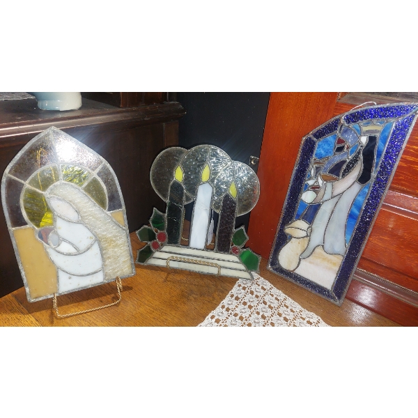 Stained Leaded Glass Panels - 3 Pcs As Shown - Religious 