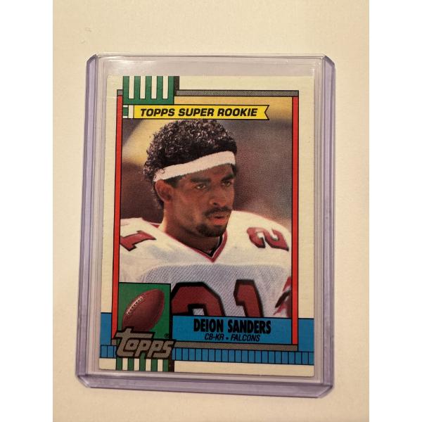 1990 Topps DEION SANDERS ROOKIE Football Card In Protective Holder - Mint Condition