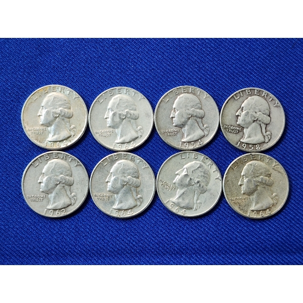 Assorted Years Silver Washington Quarters Face Value $2.00