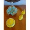 Image 1 : 3 Piece Art Glass Ruffled Basket & Vintage ladies Cologne Bottle or Vase / Covered Trinket Box