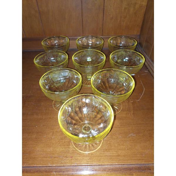 Antique 9 Pcs "Cameo / Ballerina" Depression Glass Sherbets - Also Known As "Dancing Girl"  See Desc