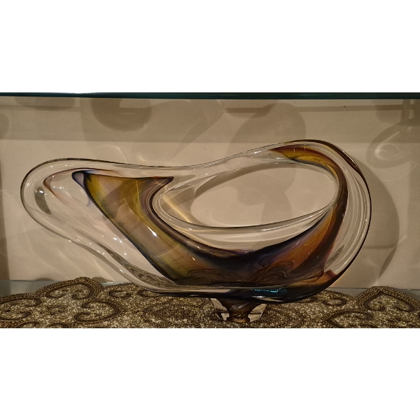 Large Free Form Hand Blown & Crafted Art Glass Sculpture - 21 1/4" by 11 1/4" Excellent