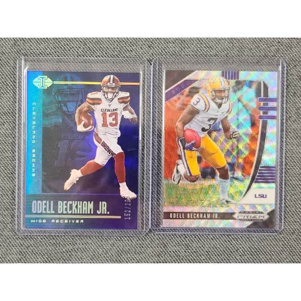 Two NUMBERED Panini Odell Beckham Jr. Trading Cards - 2019 No.12 Cleveland Browns & No.79 LSU