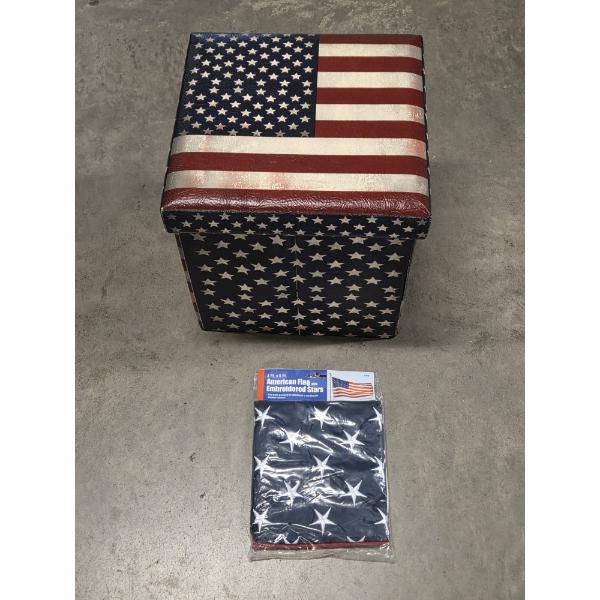 New 3'x5' Flag And Americana 15''x15'' Storage Footstool 