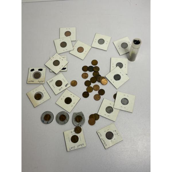 Assorted Wheat Pennies - Tube of 1934 Wheat Pennies (10) - A few Steel Pennies - 3 Coins with Covers
