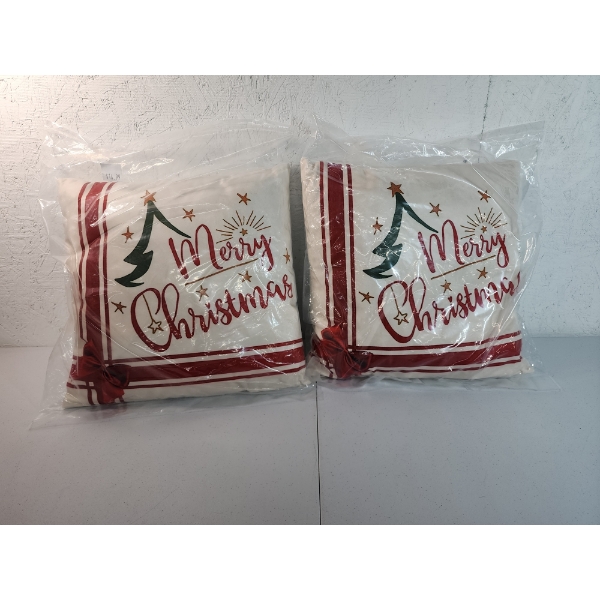 2 - BRAND NEW Merry Christmas Tree & Stars Light-Up Decorative Pillows - 14x14in