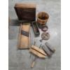 Image 1 : Vintage Collectables Including 2 Heavy Metal Wedges, Wood Basket, Cabbage Slicing Board & More