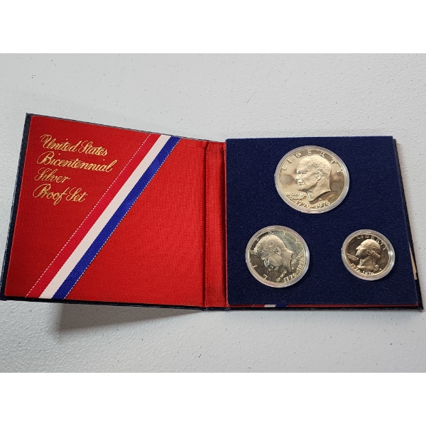United States 1776-1976 Bicentennial Proof Set: 90% Silver Dollar, Half Dollar, & Quarter