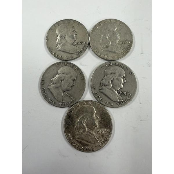 $2.50 Face Value Franklin Half Dollars - 90% Silver