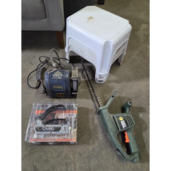 Pick Up Off Site- 115 Ely St. Alliance Oh.  3 Step Stools, Craftsman Trimmer, New Camo Deck Fastener