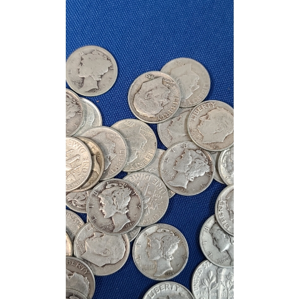 Assorted Years 90% Silver Mercury Head/Roosevelt Dimes - Face Value: $6.40