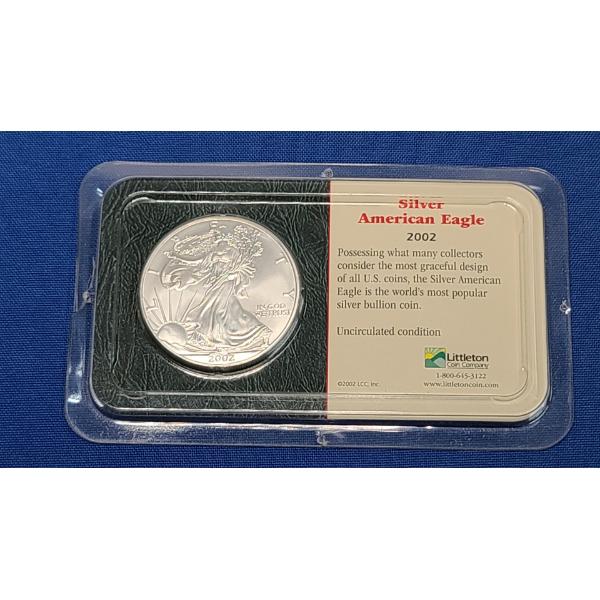 2002 Littleton Coin Company 99.93% Silver American Eagle In Original Packaging