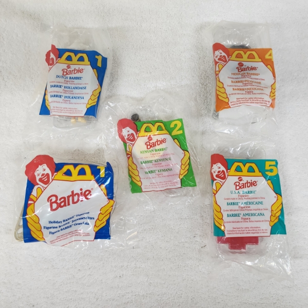 Five Assorted Barbie McDonald's Toys FT. USA Barbie, Kenyan Barbie, Mexican Barbie & More ~ ALL SEAL