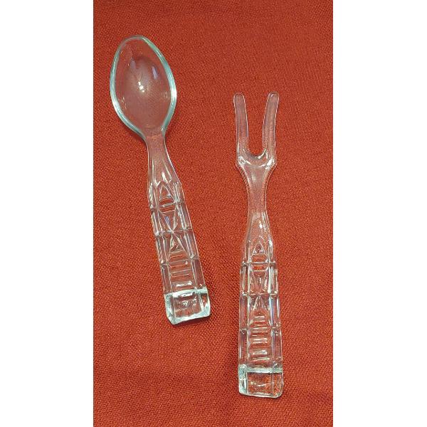 Elegant Set Of Crystal Glass Serving Fork & Spoon 10 Inches Length