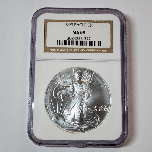1999 American Silver Eagle $1 - 1 oz .999 Fine Silver - Graded by NGC MS 69
