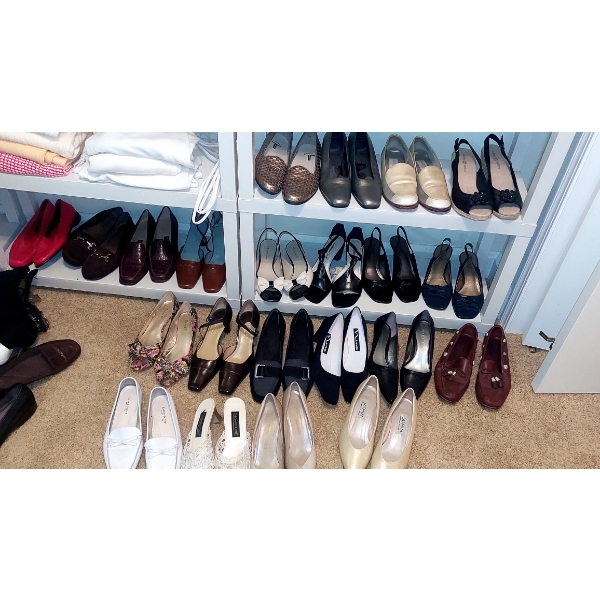 All Shelves & Floor Items Of High End Mostly Very Little Used Or Brand New Ladies Shoes