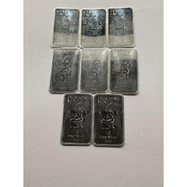 8 - RARE Osborne Mint .999 Fine Silver 1 Gram Bars - Mint Condition