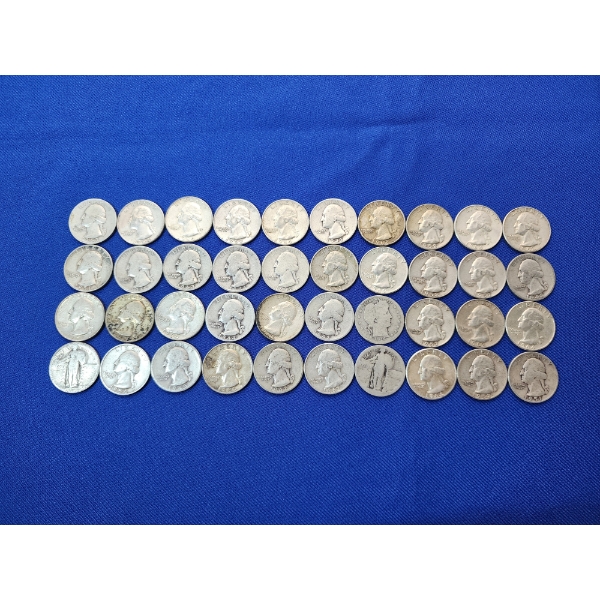 Lot of Assorted Years Silver Quarters: Including Standing Liberty & Washington FV: $10.00
