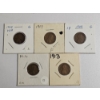 Image 1 : Five Lincoln Wheat Cents in Protective Cardboard Coin Flips