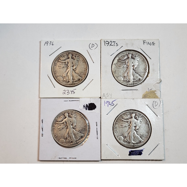 (4) Walking Liberty 90% Silver Half Dollars Face Value: $2.00