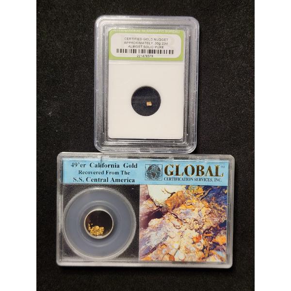 Two Unique Gold Nugget Sets - INB Cert. Gold Nugget & Recovered California Gold Global Certification