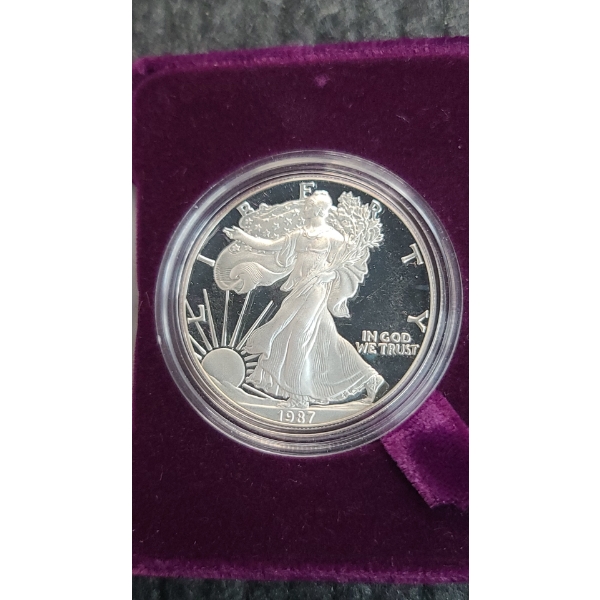 1987-S American Eagle 1 Oz Silver Proof Coin with Velvet Box & COA