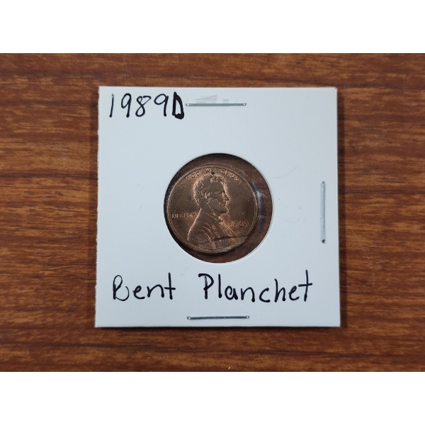 *MINT ERROR* 1989-D United States Lincoln Penny ~ Stamped On Bent Planchet ~ Very Unique Coin!