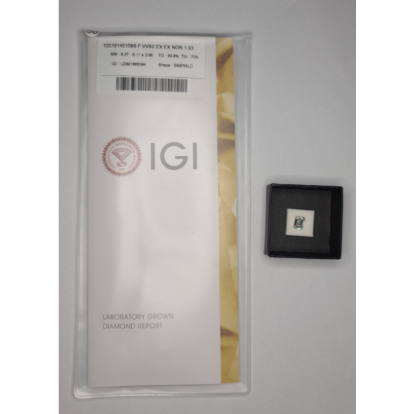 IGI Laboratory Grown Loose 1.93 Carat Emerald Cut Diamond With Paperwork