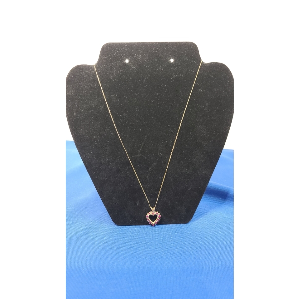 10K Gold Heart Necklace With Pink & White Stones - Total Weight: 2.7g