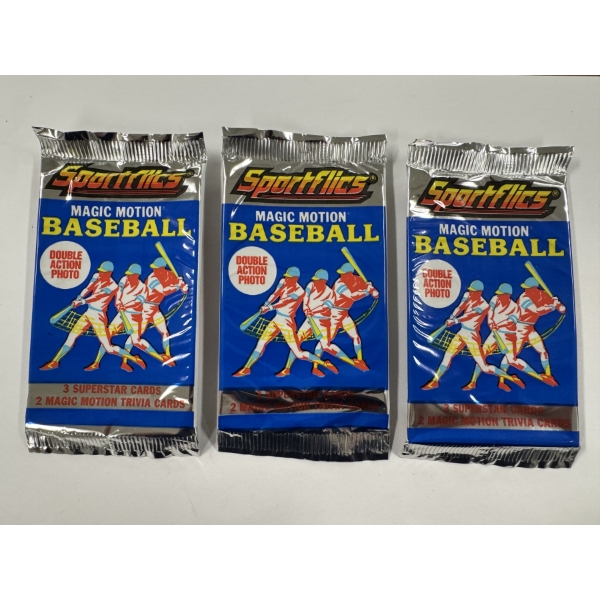 3 - 1990 SportFlics Magic Motion Baseball Card Wax Packs - Factory Sealed - Mint Condition