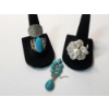 Image 2 : Sterling Silver Rings and Pin: Turquoise and Pearl Flower - Total Weight: 28.4g