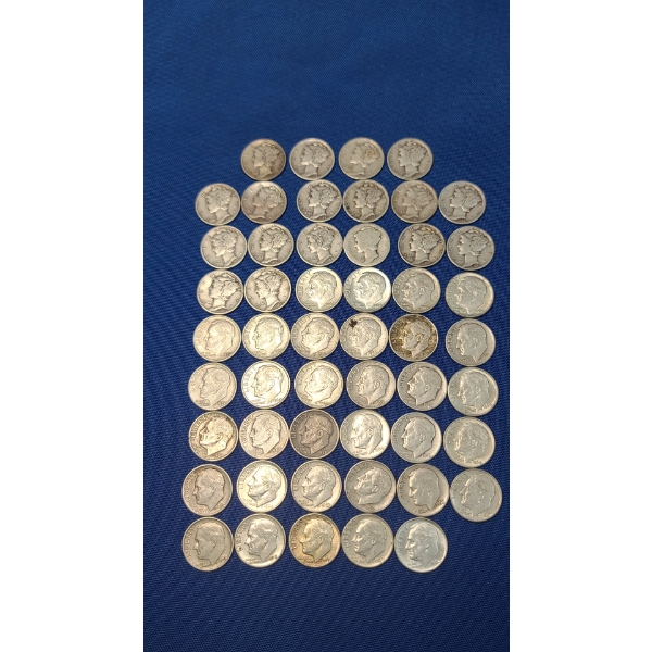 Assorted Years & Mint Marks 90% Silver Mercury Head/Roosevelt Dimes - Face Value: $5.20