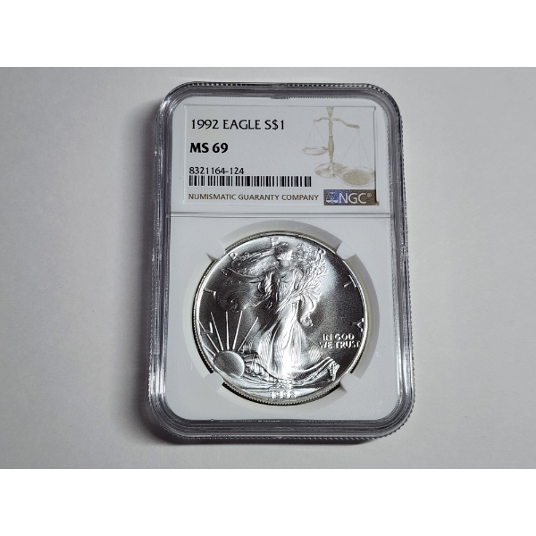 1992 American Silver Eagle 1 oz Fine Silver Graded NGC MS 69