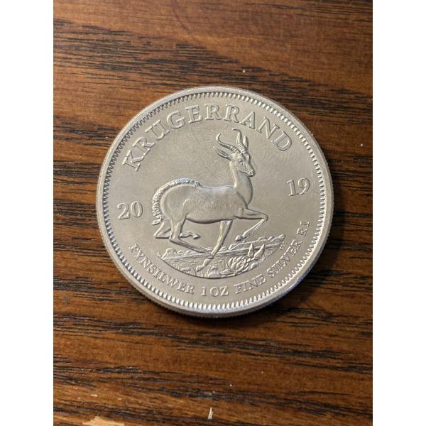 2019 South African 1 oz Silver Krugerrand coin- FV 1 Rand (R1)