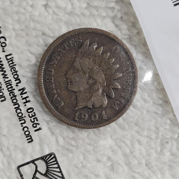 1904 United States Indian Head One Cent Bronze Coin From Littleton Coin Company