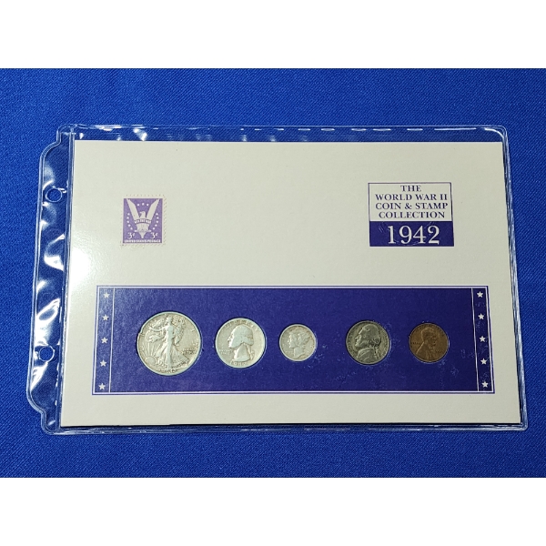 1942 WWII Coin & Stamp Collection - Including 90% Silver Coins